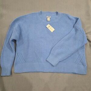 Duluth Trading Co Blue Shaker Stitch Sweater Womens XL Heritage Cotton Knit New